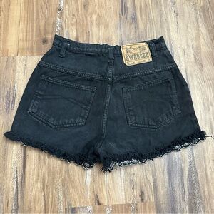 High Waist Black Denim Shorts with Distressed Hem